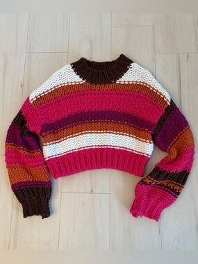 bohme Cropped Striped Chunky Crew Sweater